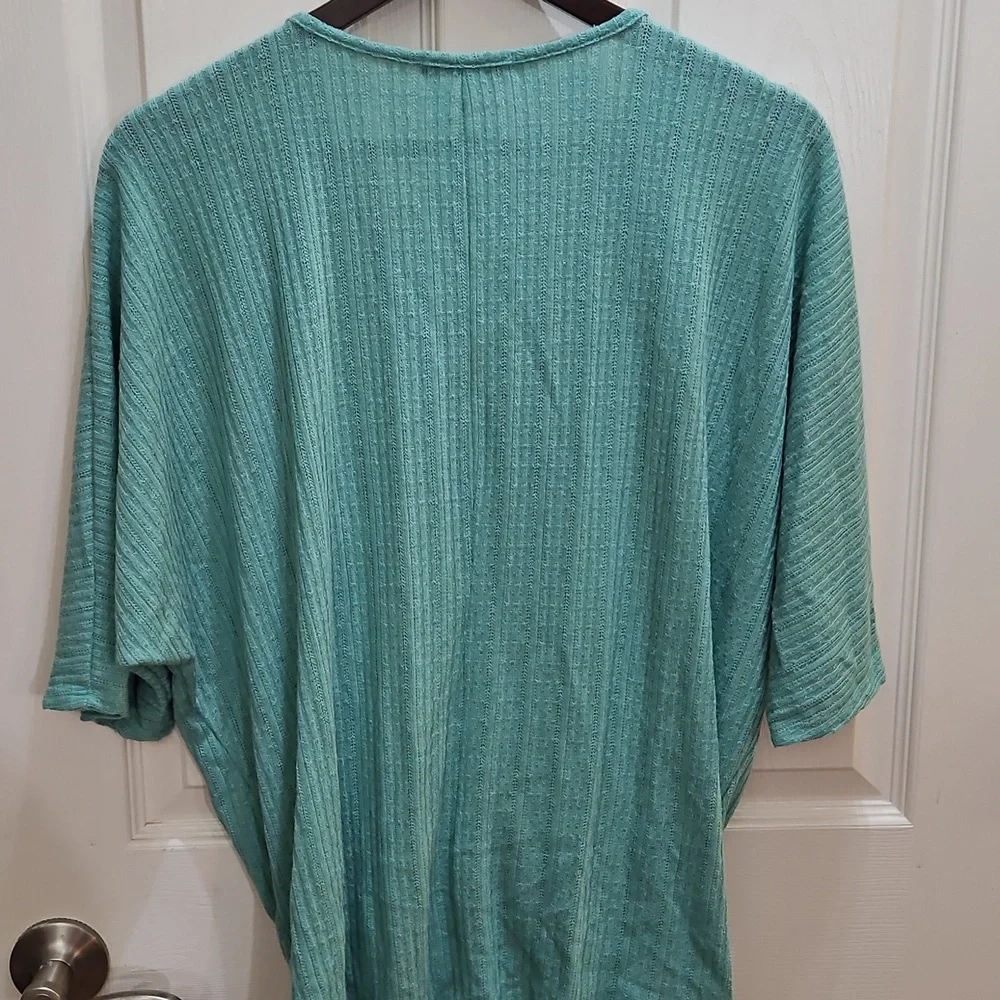 Staccato Mint Green Ruched Drawstring V-Neck Textured Dolman Sleeve Top Sz Lg